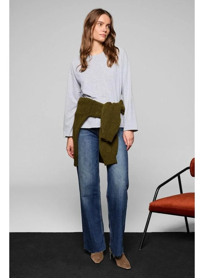Grimelange BASIL Women's %100 Organic Cotton Crew Neck Oversized Fit Long Sleeve Melange T-Shirt.