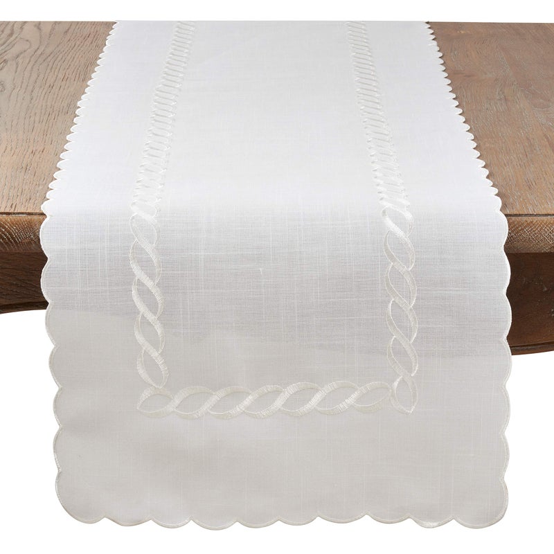 Saro Lifestyle Braided Embroidery Table Runner White 16x68