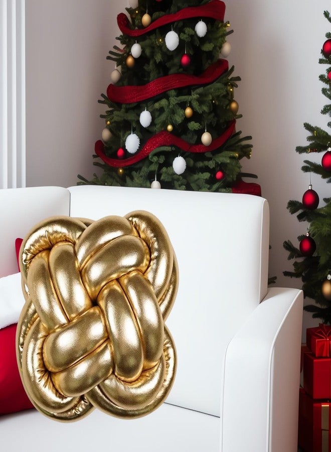 GWEOBZ Soft Knot Pillow Ball, 12" Decorative Throw Pillow Floor Cushion for Couch, Square Xmas Decorations Knotted Pillow for Bed Living Room (Gold) - Image 1