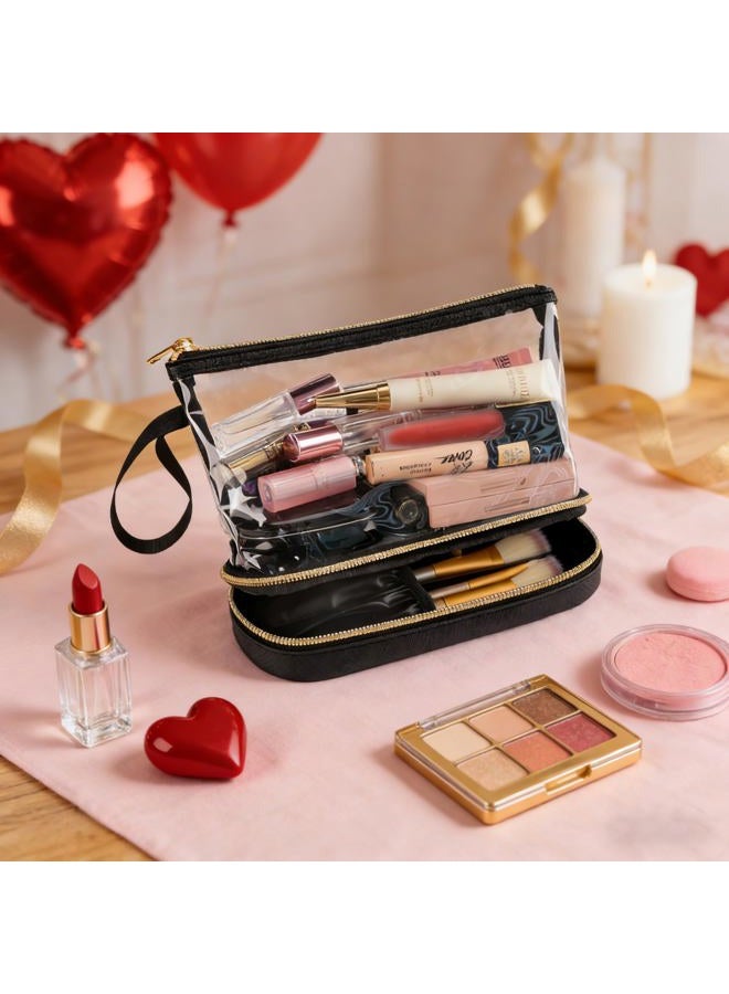 Ethereal Clear Makeup Bag, Green TSA Approved Toiletry Bag with Brushes Compartment Small Travel Make up Bags for Women - Image 2