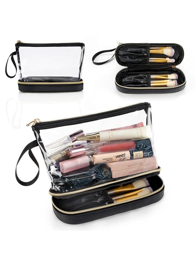 Ethereal Clear Makeup Bag, Green TSA Approved Toiletry Bag with Brushes Compartment Small Travel Make up Bags for Women - Image 1