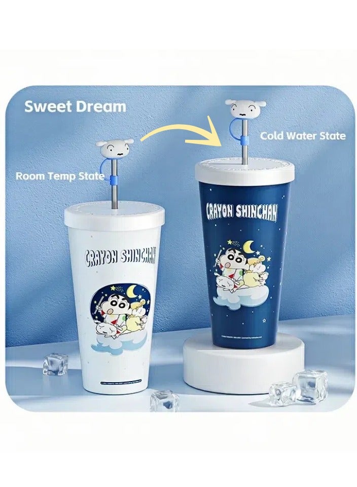 Rock كوب ماء مثلج يتغير لونه من كرايون شين تشان سعة 940 مل، كوب قهوة محمول مع غطاء هدية للأطفال/النساء/الرجال - Image 1