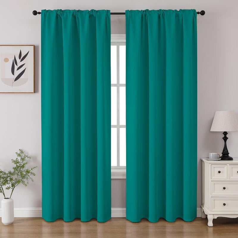 CUCRAF Turquoise Blackout Curtains 84 inch Length 2 Panels Set, Rod Pocket Room Darkening Drapes for Bedroom Living Room, Insulated Thermal Light Blocking Window Curtain (W52 x L84 Inch) - Image 1