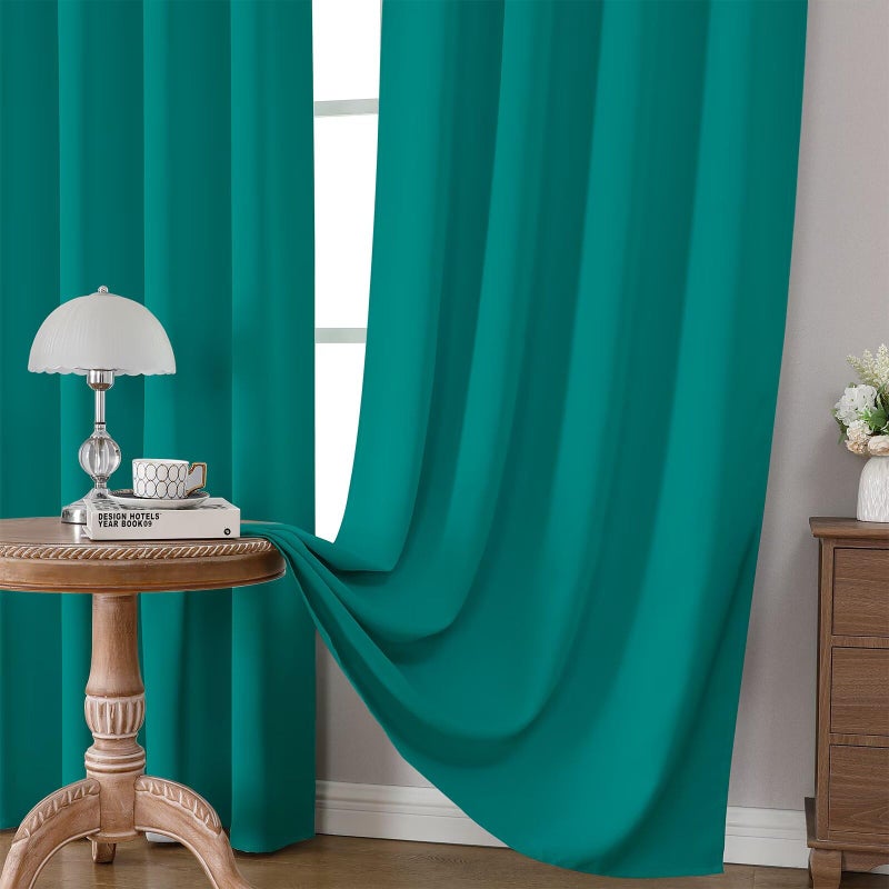 CUCRAF Turquoise Blackout Curtains 84 inch Length 2 Panels Set, Rod Pocket Room Darkening Drapes for Bedroom Living Room, Insulated Thermal Light Blocking Window Curtain (W52 x L84 Inch) - Image 5