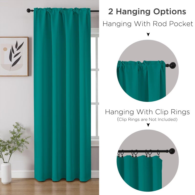 CUCRAF Turquoise Blackout Curtains 84 inch Length 2 Panels Set, Rod Pocket Room Darkening Drapes for Bedroom Living Room, Insulated Thermal Light Blocking Window Curtain (W52 x L84 Inch) - Image 3