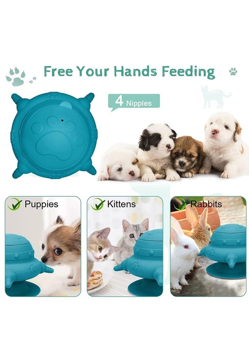 كيلا وعاء تغذية للجراء المتعددة، وعاء تغذية حليب سيليكون سعة 240 مل مع 4 حلمات لإرضاع الجراء، زجاجات رضاعة للجراء، محطة تغذية للقطط والجراء والأرانب (أزرق) - Image 4