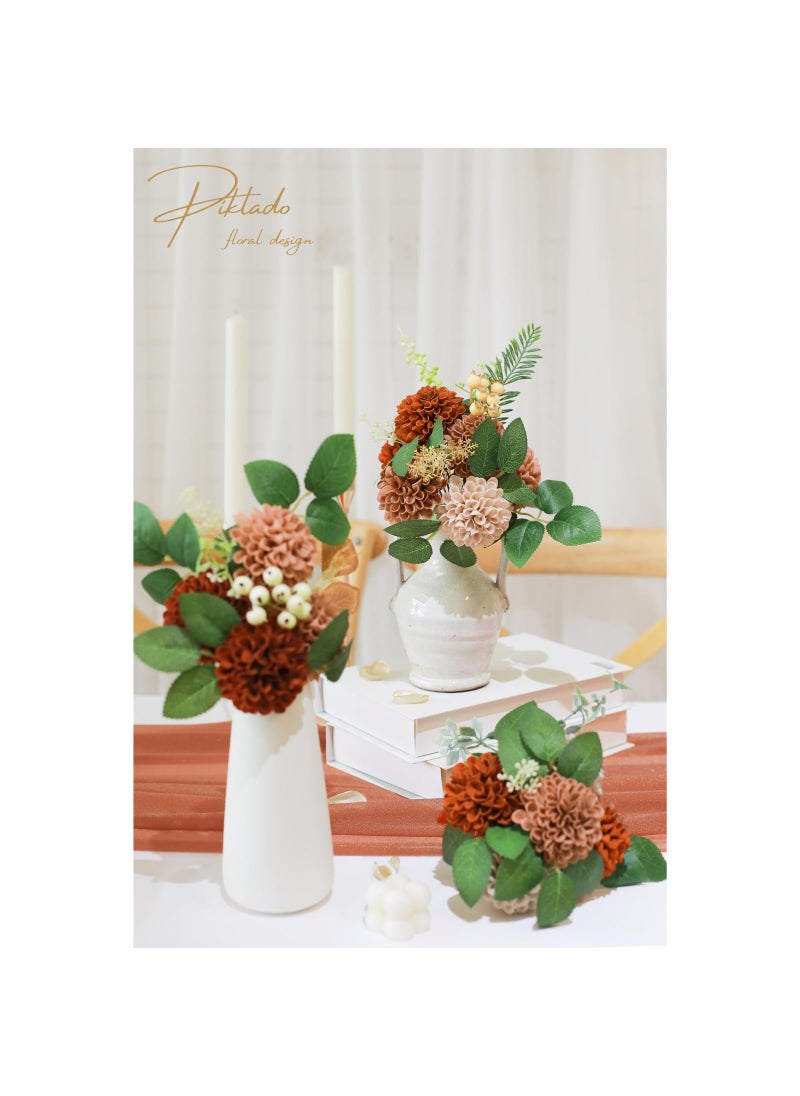 Piklado Piklado Artificial Wedding Dahlia Flowers 25 pcs Fake Roses with Stem for DIY Wedding Decor Centerpieces Arrangements Bouquets (Shades of Burnt Orange)  - Image 4