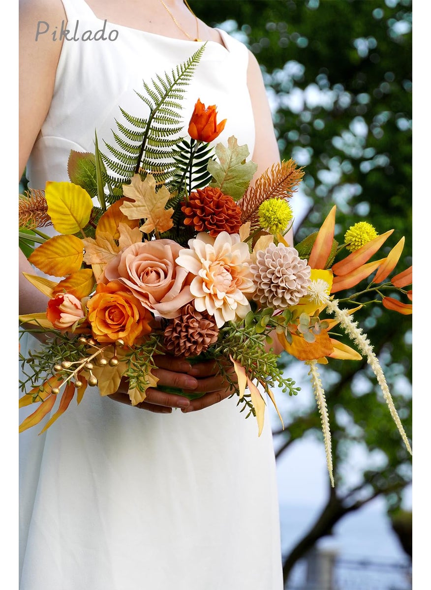 Piklado Piklado Artificial Wedding Dahlia Flowers 25 pcs Fake Roses with Stem for DIY Wedding Decor Centerpieces Arrangements Bouquets (Shades of Burnt Orange)  - Image 3