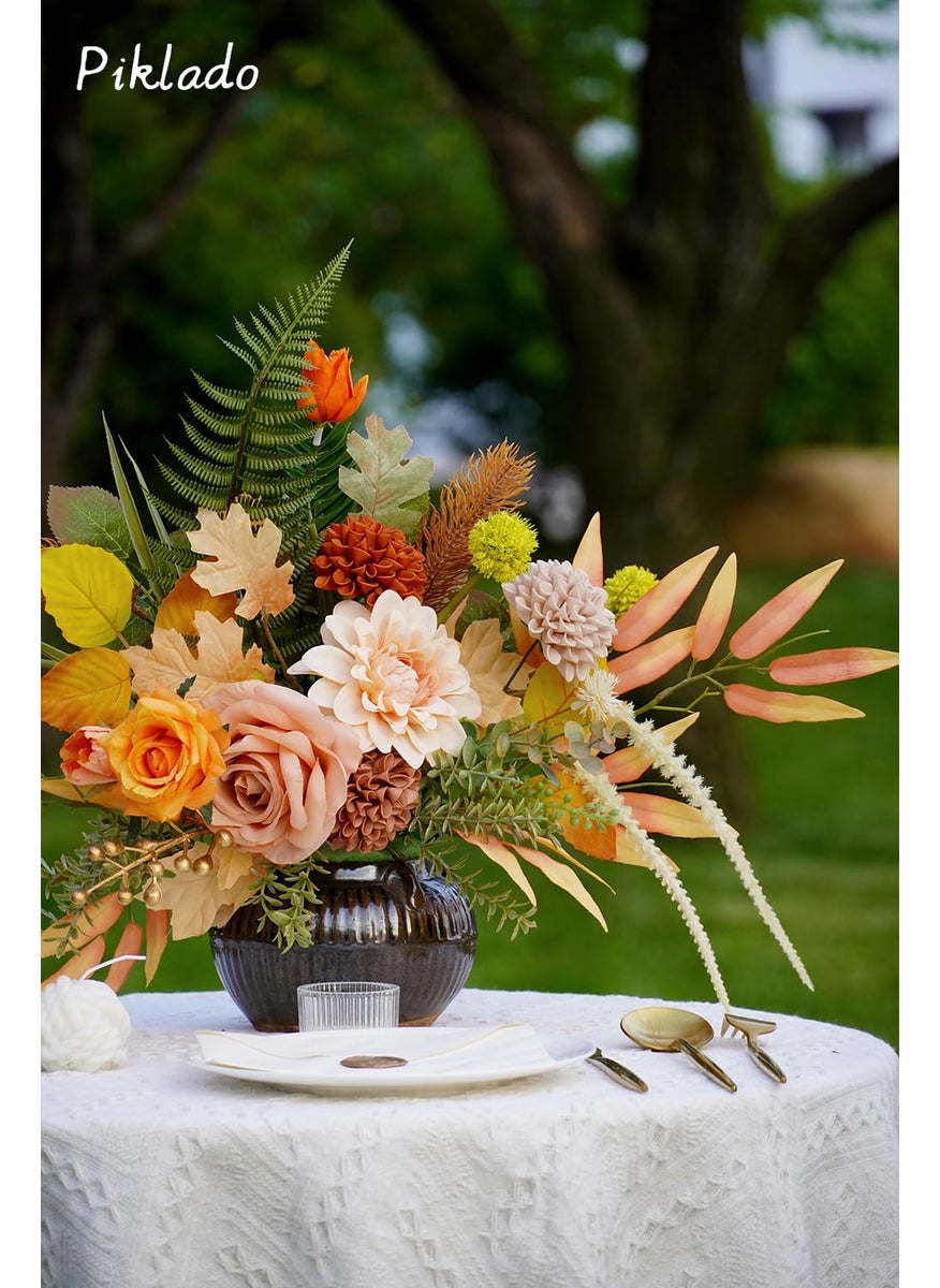 Piklado Piklado Artificial Wedding Dahlia Flowers 25 pcs Fake Roses with Stem for DIY Wedding Decor Centerpieces Arrangements Bouquets (Shades of Burnt Orange)  - Image 2