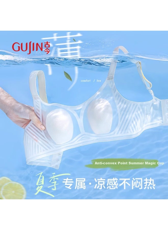Gujin Rabbit Ear Cool Feeling Bra Women Summer Thin Large Chest Small Invisible Jelly Soft Support Ultra-thin Bra For Summer - Image 4