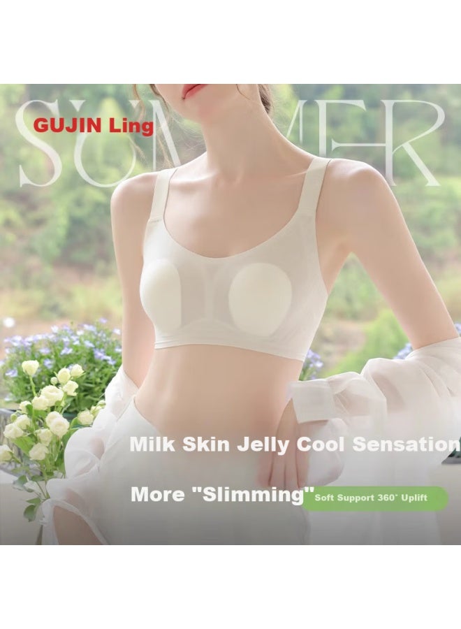 Gujin Rabbit Ear Cool Feeling Bra Women Summer Thin Large Chest Small Invisible Jelly Soft Support Ultra-thin Bra For Summer - Image 2