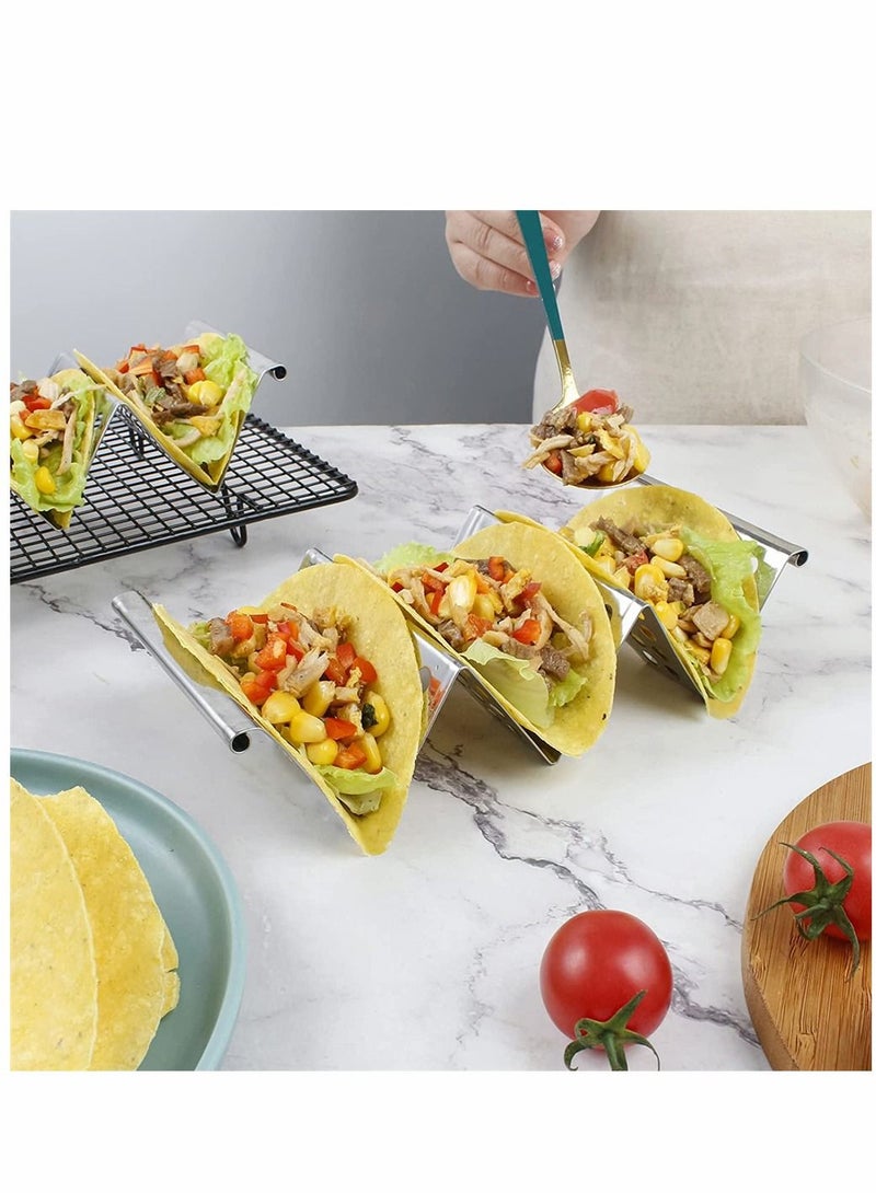 SYOSI Taco Holders 4 Pack Food Grade Taco Plate Stainless Steel Tacos Holder Plate for Party Stackable Food Trays Racks Hold Soft and Hard Shell Tacos Spring Roll - Image 2