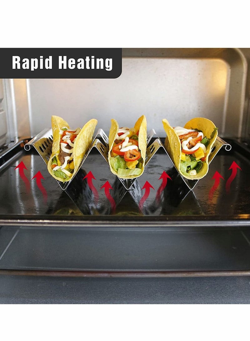 SYOSI Taco Holders 4 Pack Food Grade Taco Plate Stainless Steel Tacos Holder Plate for Party Stackable Food Trays Racks Hold Soft and Hard Shell Tacos Spring Roll - Image 3