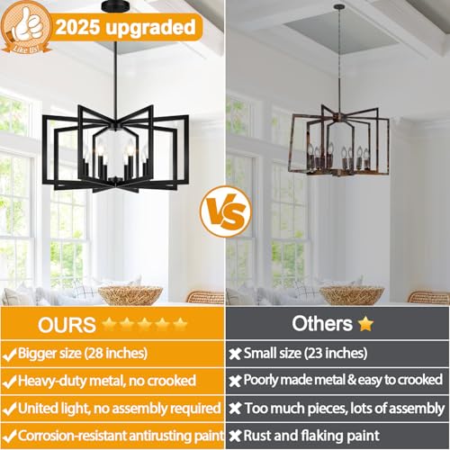 Lynnoland 28" Modern Matte Black Chandelier for Dining Room, No Assembly Required Black Dining Room Light Fixture Over Table, Industrial Metal Hanging Pendant Lights Fixture for Kitchen Island, Entryway, Foyer - Image 5