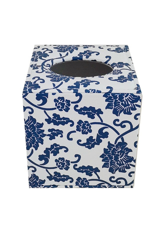 S Forever Home Decor Flower Pattern Faux Leather Tissue Box Cover (Square,Blue and White Porcelain) - Image 5