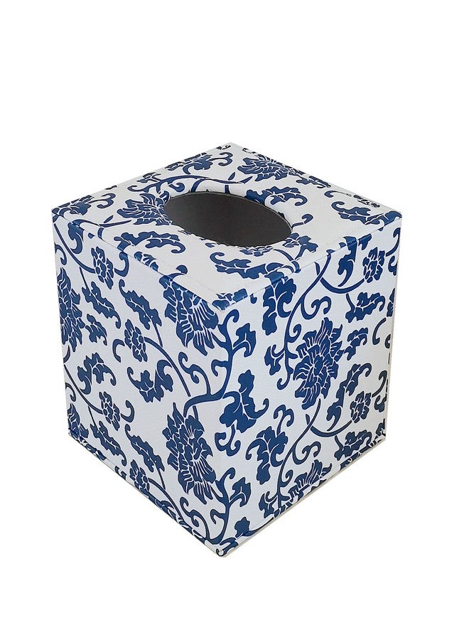 S Forever Home Decor Flower Pattern Faux Leather Tissue Box Cover (Square,Blue and White Porcelain) - Image 2