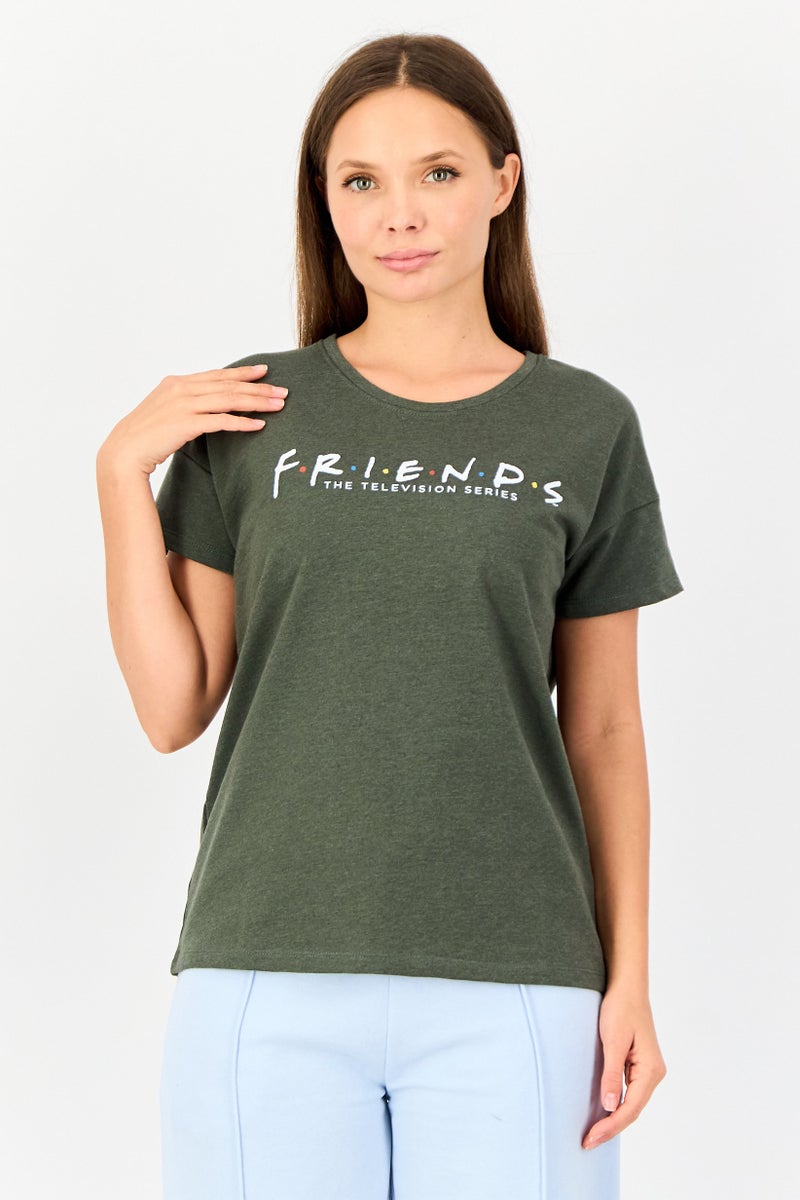 Zivame x Friends Women Graphic Print Short Sleeves Sleepwear Top, Dark Olive - Image 1