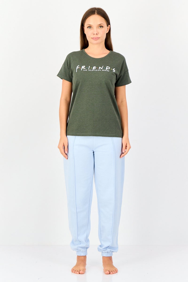 Zivame x Friends Women Graphic Print Short Sleeves Sleepwear Top, Dark Olive - Image 3
