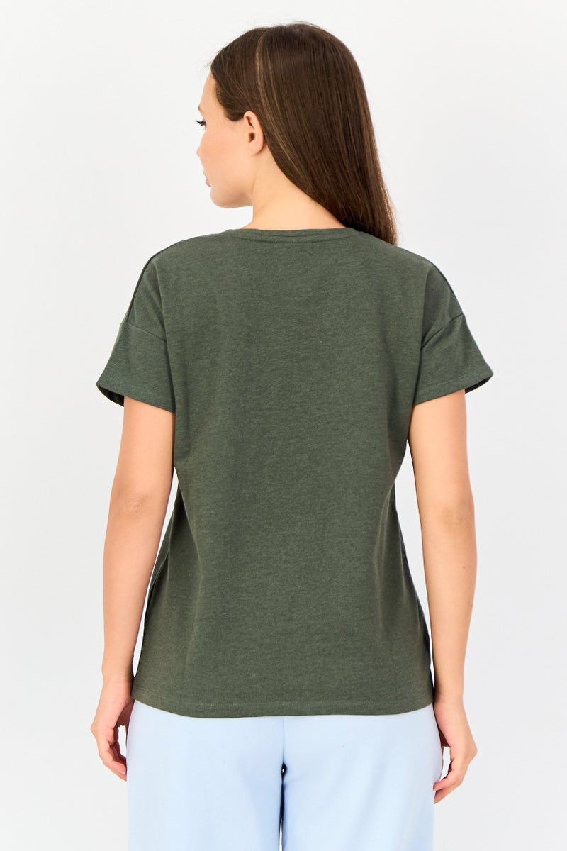 Zivame x Friends Women Graphic Print Short Sleeves Sleepwear Top, Dark Olive - Image 2