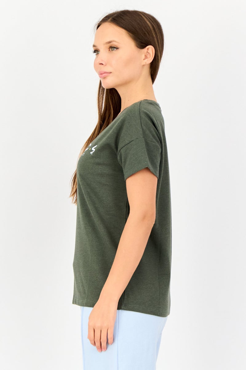 Zivame x Friends Women Graphic Print Short Sleeves Sleepwear Top, Dark Olive - Image 4