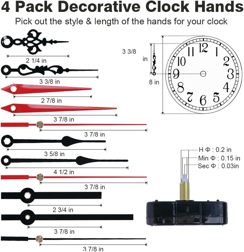 EMOON 2 Pack Silent Sweep Quartz Clock Movement Mechanism with 4 Hands, DIY Repair Replacement for Custom Clocks (Shaft Length 5/8 in) - Image 5
