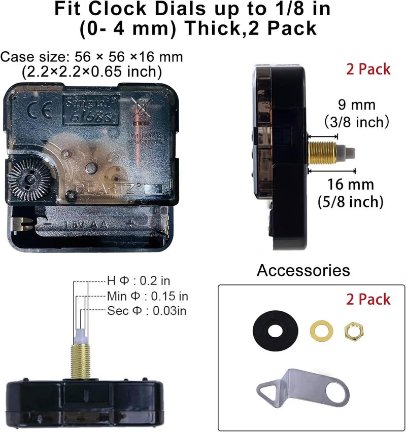 EMOON 2 Pack Silent Sweep Quartz Clock Movement Mechanism with 4 Hands, DIY Repair Replacement for Custom Clocks (Shaft Length 5/8 in) - Image 4