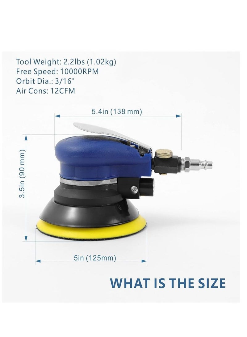 Air Random Orbital Sander Dual Action Pneumatic Palm Sander with Speed Regulation for Wood, Composites, Metal - Image 2