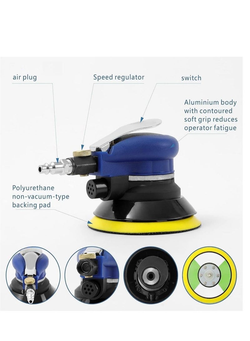 Air Random Orbital Sander Dual Action Pneumatic Palm Sander with Speed Regulation for Wood, Composites, Metal - Image 3