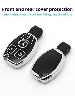 KENSUO Mercedes Benz Key Fob Cover with Leather Lanyard, Car Key Case Shell Protection for Mercedes Benz C E S M CLS CLK G Class Smart Remote Control,Black  - Image 3
