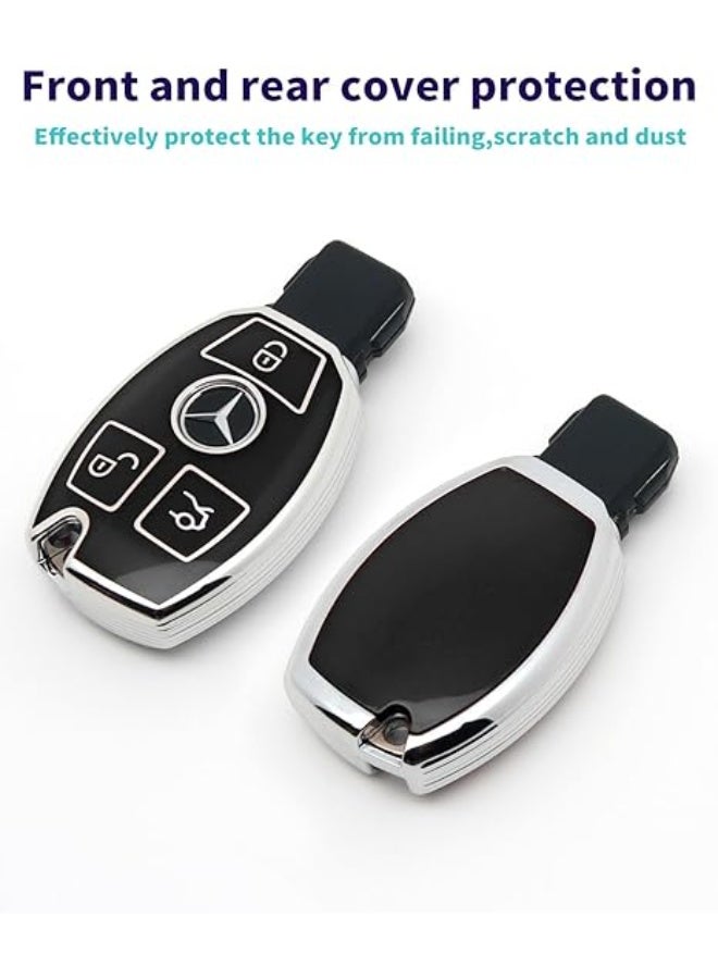 KENSUO Mercedes Benz Key Fob Cover with Leather Lanyard, Car Key Case Shell Protection for Mercedes Benz C E S M CLS CLK G Class Smart Remote Control,Black - Image 3