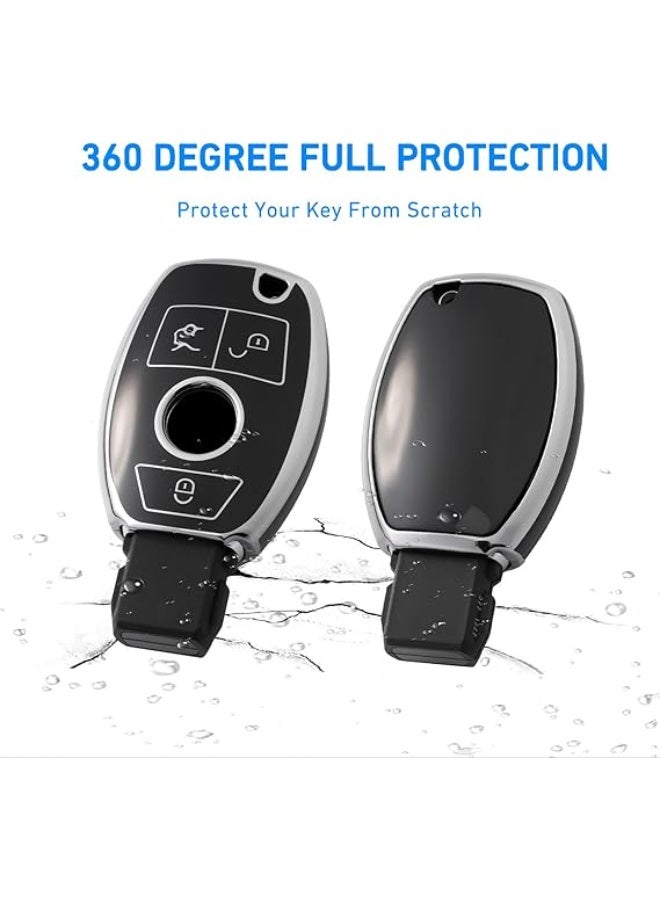 KENSUO Mercedes Benz Key Fob Cover with Leather Lanyard, Car Key Case Shell Protection for Mercedes Benz C E S M CLS CLK G Class Smart Remote Control,Black - Image 2