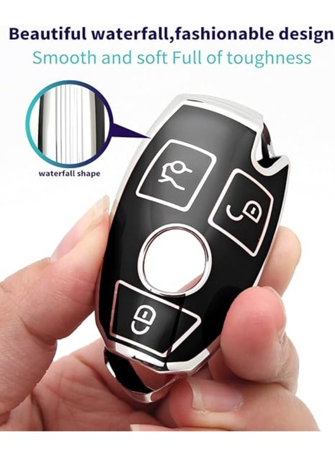 KENSUO Mercedes Benz Key Fob Cover with Leather Lanyard, Car Key Case Shell Protection for Mercedes Benz C E S M CLS CLK G Class Smart Remote Control,Black - Image 5