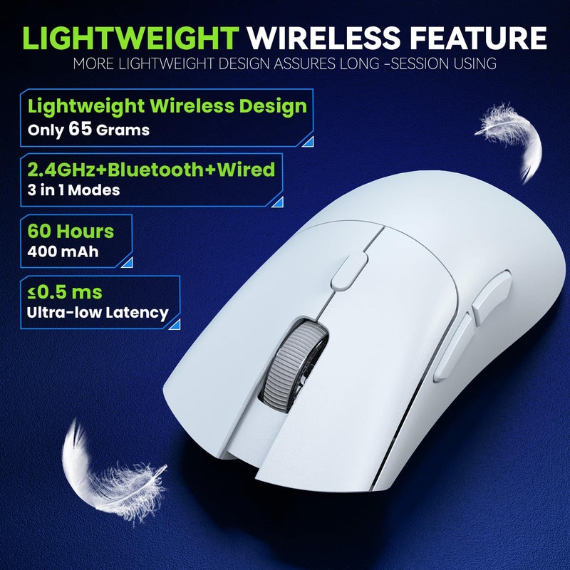 YPBDAN Gaming Mouse, Wireless Mouse Gaming for Laptop with 5 Adjustable DPI, Lightweight, Bluetooth, 6 Programmed Buttons, Ergonomic Optical Computer Gamer Mice for Windows PC Mac Laptop - Image 2