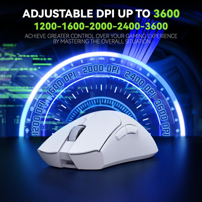 YPBDAN Gaming Mouse, Wireless Mouse Gaming for Laptop with 5 Adjustable DPI, Lightweight, Bluetooth, 6 Programmed Buttons, Ergonomic Optical Computer Gamer Mice for Windows PC Mac Laptop - Image 4
