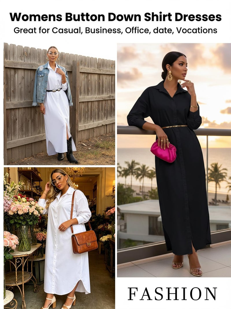 Choichic Shirt Dresses for Women Casual Long Sleeve Collared Solid Color Loose Button Down T Shirts Dress Plus Size Maxi Dresses X-Large Khaki - Image 5