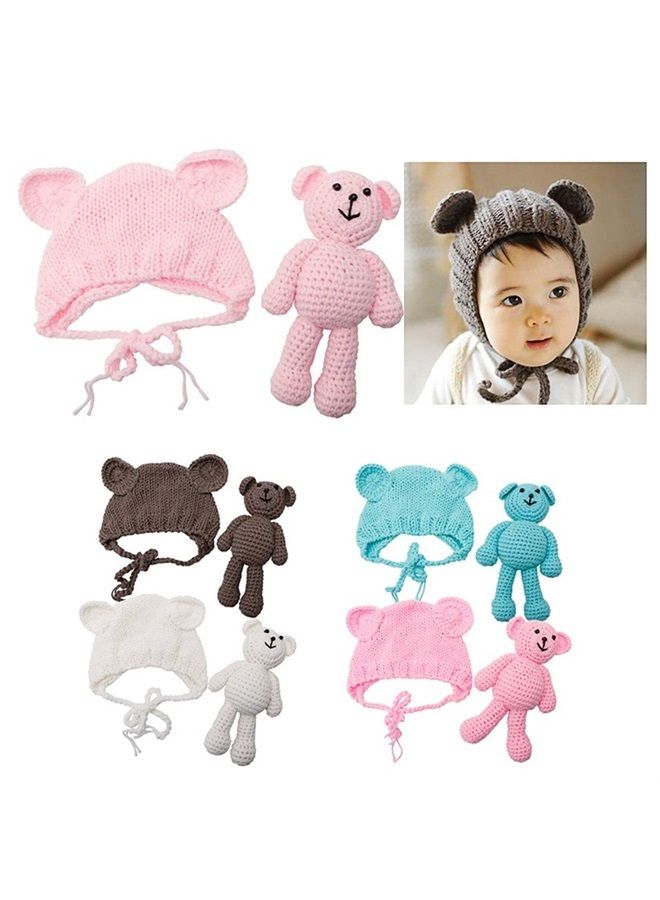 ECYC Newborn Baby Bear Hat Beanie with Bear Dolls Photography Accessories Grey  - Image 5