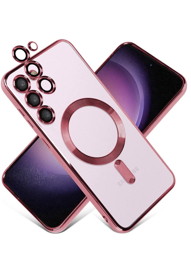 MIGOFAST Magnetic Clear Case for Samsung Galaxy S24 Plus with Camera Lens Protector Magsafe Compatible Electroplated Soft TPU Shockproof Case for Galaxy S24 Plus Rose Pink - Image 1