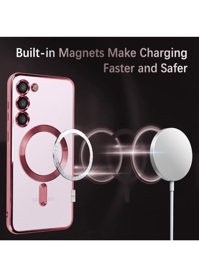 MIGOFAST Magnetic Clear Case for Samsung Galaxy S24 Plus with Camera Lens Protector Magsafe Compatible Electroplated Soft TPU Shockproof Case for Galaxy S24 Plus Rose Pink - Image 2