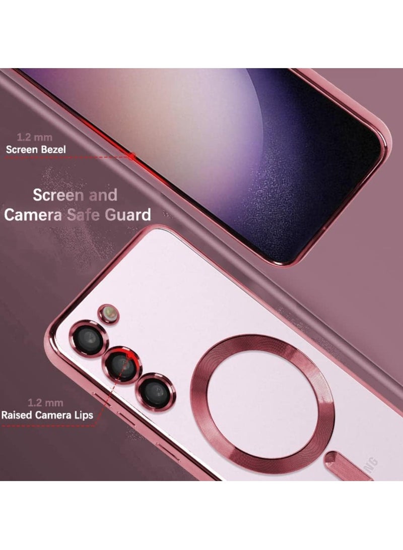 MIGOFAST Magnetic Clear Case for Samsung Galaxy S24 Plus with Camera Lens Protector Magsafe Compatible Electroplated Soft TPU Shockproof Case for Galaxy S24 Plus Rose Pink - Image 3