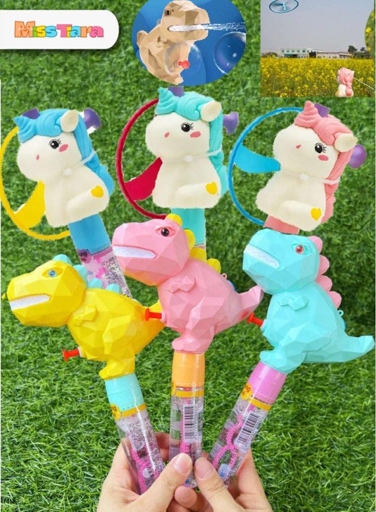 MissTiara 6 Pcs T-rex and Unicorn Flying Saucer Bubble Wand Bubble Water Toy Party Favors for Kids Bubble Wands Toy, Party Favors, Goodie Bags Fillers, Birthday Day Gifts and Prize - Image 1