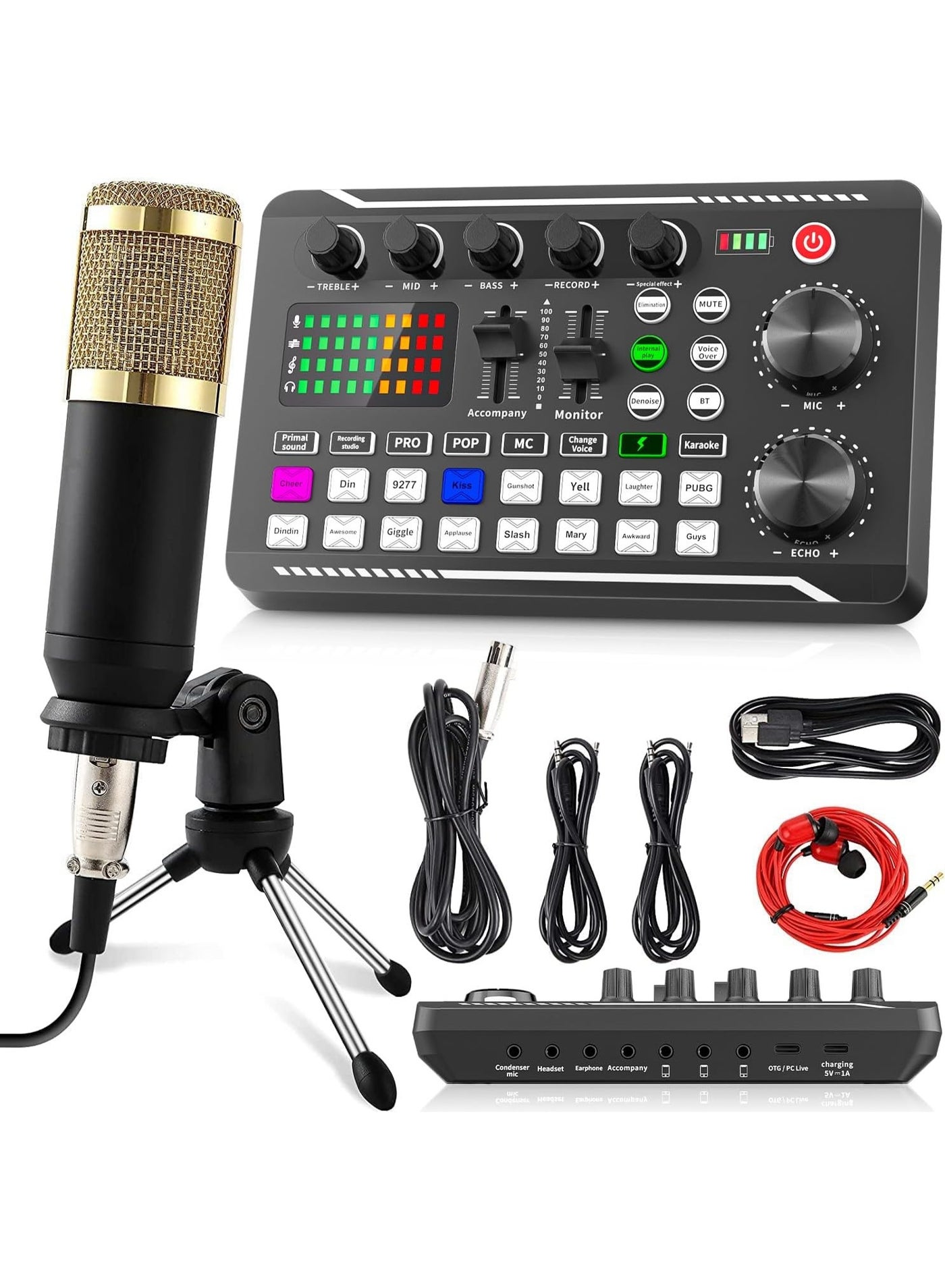 Podcast Equipment Bundle, Audio Interface & BM800 Condenser Microphone with Tripod Stand, Professional Recording Studio Package for Live Streaming, Broadcast, Recording, YouTube, TikTok