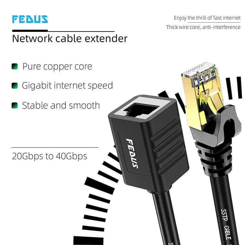 FEDUS Cat8 Ethernet Extension Cable 5 Meter RJ45 Shielded Male to Female LAN cord Extender Cable, Support cat7 / Cat6 / Cat5e / Cat5 Standards High Speed 40Gbps 2000Mhz SFTP Patch Cord LAN Cable - Image 5