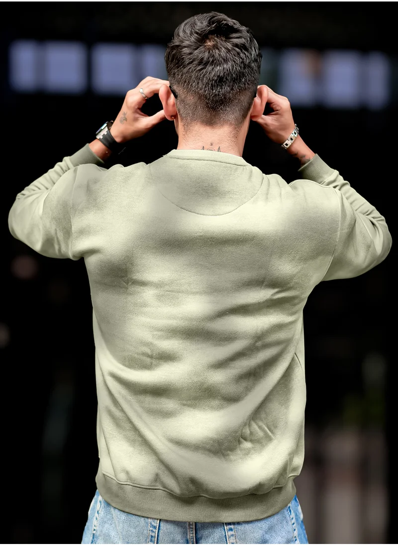 مانياك Maniac Mens Spray Printed Round Neck Full Sleeve Olive Loopnet Sweatshirt
