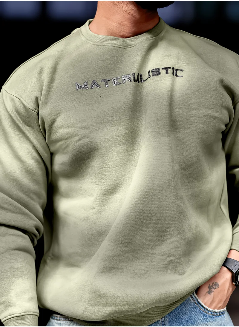 مانياك Maniac Mens Spray Printed Round Neck Full Sleeve Olive Loopnet Sweatshirt