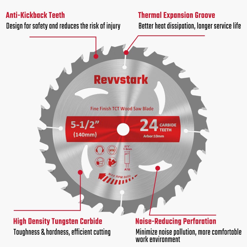 Revvstark 5-1/2"" (10Mm Arbor) Circular Saw Blades 24T&48T  Carbide Tipped Teeth  Heavy Duty Tct Saw Blades For Cutting Various Wood  Plastic And Composite Materials - Image 4