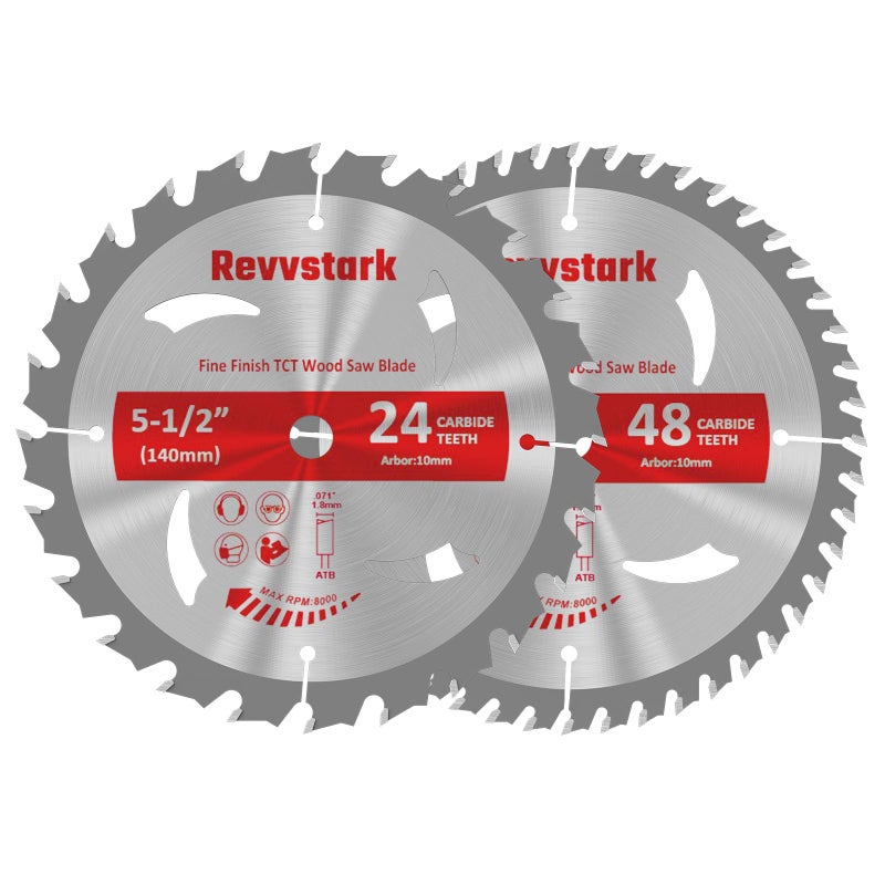 Revvstark 5-1/2"" (10Mm Arbor) Circular Saw Blades 24T&48T  Carbide Tipped Teeth  Heavy Duty Tct Saw Blades For Cutting Various Wood  Plastic And Composite Materials - Image 1