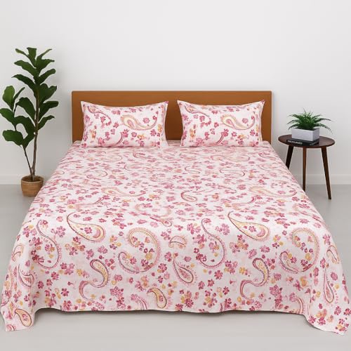 Bhoomi Impex King Bed Bedsheet with Pillow Covers -Soft & Breathable Fabric -Paisley Pink Printed Bedsheet for Bedroom Décor - Image 1