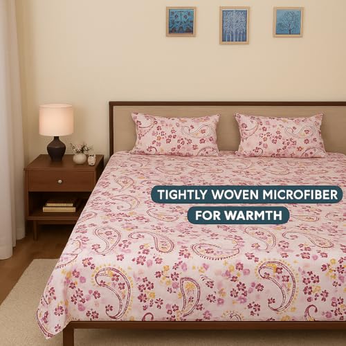 Bhoomi Impex King Bed Bedsheet with Pillow Covers -Soft & Breathable Fabric -Paisley Pink Printed Bedsheet for Bedroom Décor - Image 3