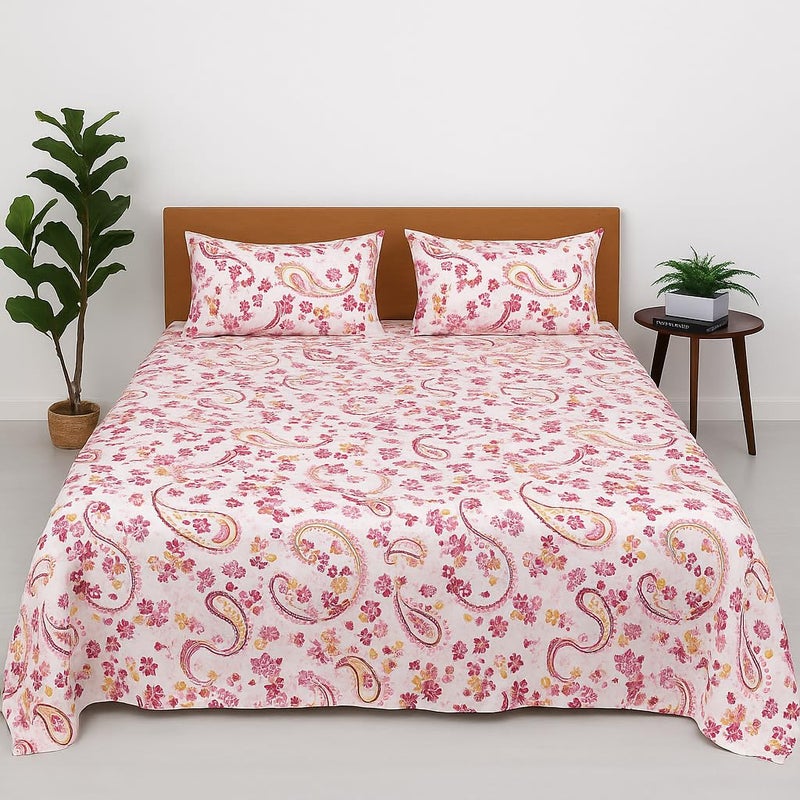 Bhoomi Impex King Bed Bedsheet with Pillow Covers -Soft & Breathable Fabric -Paisley Pink Printed Bedsheet for Bedroom Décor - Image 5