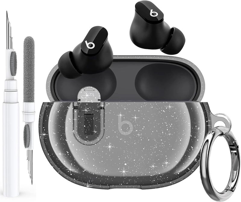 Olytop for Beats Studio Buds/Buds + Clear Case with Lock 2021/2023, Soft Bling Transparent TPU Protective Cover Skin with Cleaner Kit&Keychain for Beat Studio Buds/Buds Plus Earbuds - Glitter Black - Image 1